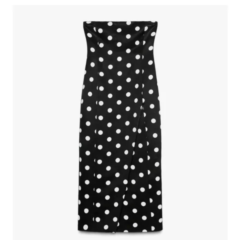 Zara NWT polka dot strapless midi dress black white 3568/559 - Picture 5 of 8